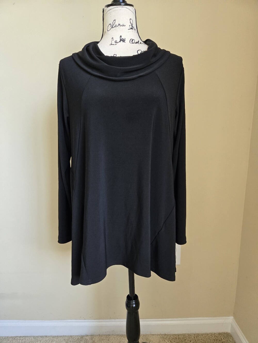 Sympli Cowl Neck Tunic Top Womens 10 Black Long Sleeve Stretch